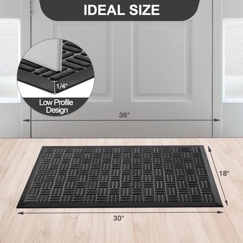 Mibao Front Door Mat, Heavy Duty Durable Welcome Mat for Outdoor Indoor, Dirt Trapper Waterproof Super Absorbent Door Mat for Entryway Outside Patio Porch, 29.5" x 17", Black