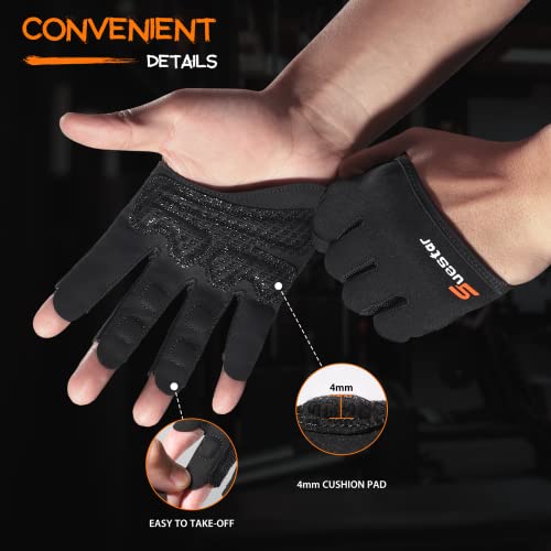 SueStar Partial Weight Lifting Gloves, 3/4 Finger Workout Gloves for Men Women, Full Palm Protection & Silicone Grip Gym Gloves for Weightlifting Exercise Fitness Smartwatch Friendly (Black, X-Small)