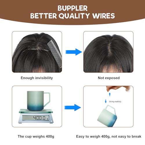 BUPPLER Halo Hair Extensions 12 Inch Invisible Wire Hair Extensions Adjustable Long Wavy Hair Extensions Synthetic Upgrade 4 Secure Clips in Hairpieces 12 Inch,Jet Black to Brown