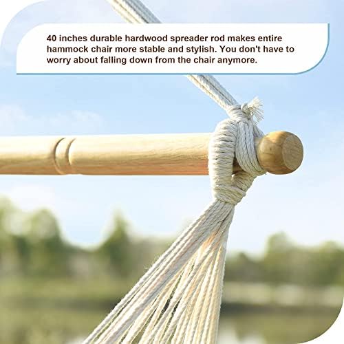 Lazy Daze Hammocks Chair Caribbean Hanging Rope Weaving Chair with 40" Hardwood Spreader Bar and Soft-Spun Cotton Rope for Indoor/Outdoor Backyard & Living Room, Max 300 LBS, Natural