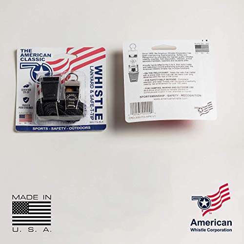 American Whistle Corporation American Classic Whistle - 126 db Solid Brass Whistle with Lanyards and Safe-T-Tip - Made in America (Black)