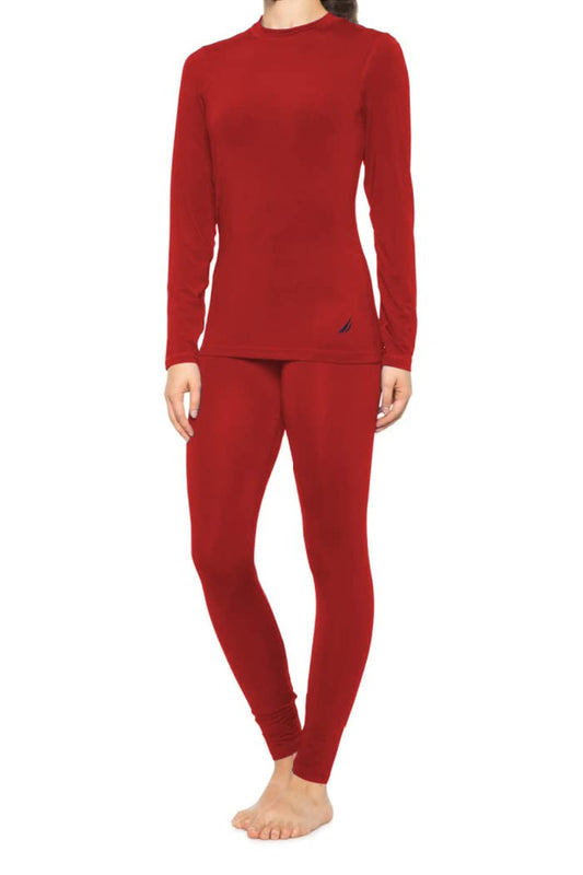 Nautica Women's Long Sleeve Thermal Underwear Base Layer Set (Red, Medium)