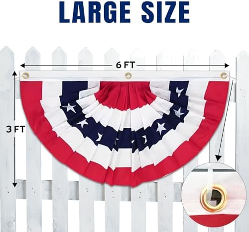 4th of July Decorations Huge Bunting Flags 3 x 6 Ft with Grommets, Large American Pleated Fan Banner, Fourth of July Flag USA Patriotic Red White and Blue Decor for Memorial Day Veterans (3x6 Ft-4 Pcs)