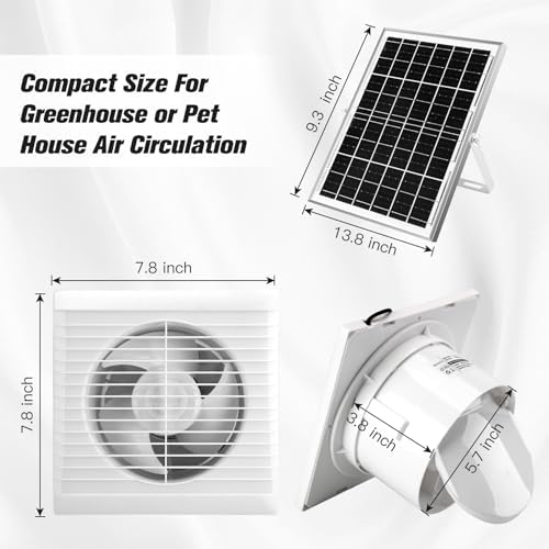 Solar Powered Exhaust Fan, 15W Solar Panel + 6" Ventilation Vent Fan for Outside Greenhouse, Chicken Coop, Shed, Pet House