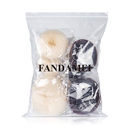 FANDAMEI Hair Donut Bun Makers Set - 4 Dark Brown & 4 Beige (2 Extra-Large, 2 Large, 2 Medium, 2 Small), 5 Elastic Bands, 20 Hair Pins
