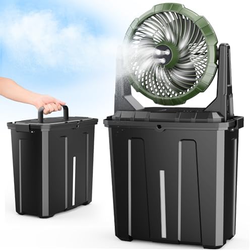 Ausic Portable Misting Fan - 9L Bucket, 10-inch Outdoor Fans for Patios/Camping/Beach/Golf etc., 20000mAh USB Rechargeable Battery Powered Floor Water Cooling Fan, 3 Strong Winds, 3 Spray Mister