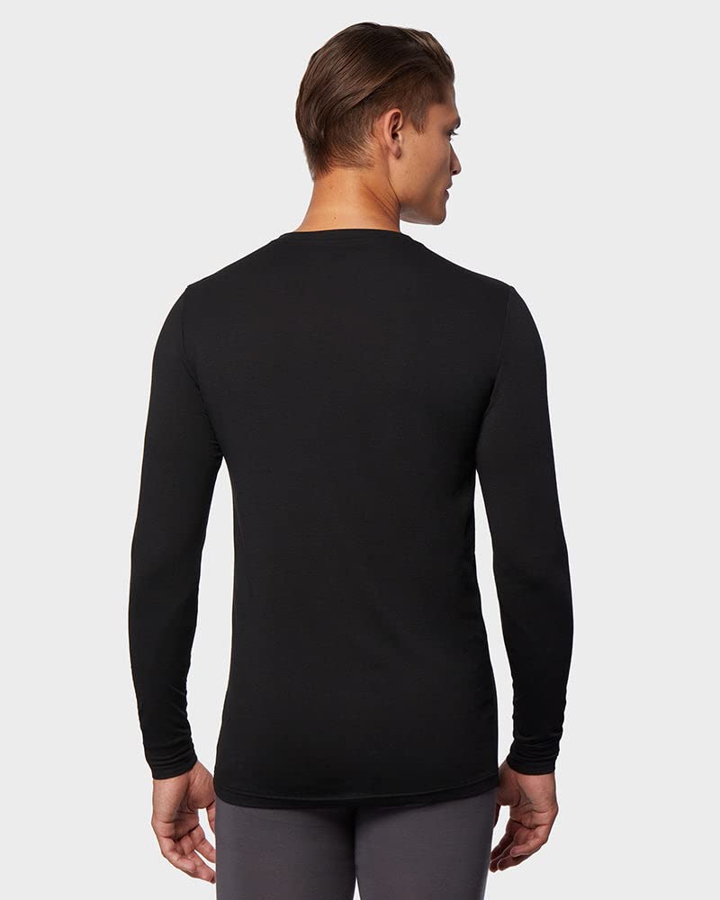 32 Degrees Men's Lightweight Baselayer V-Neck Top | Long Sleeve | Form Fitting | 4-Way Stretch | Thermal, Black, Small