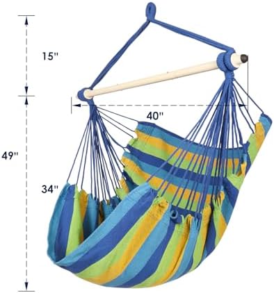 Highwild Hanging Rope Hammock Chair Swing Seat for Any Indoor or Outdoor Spaces - 500 lbs Weight Capacity (Blue Striped.)