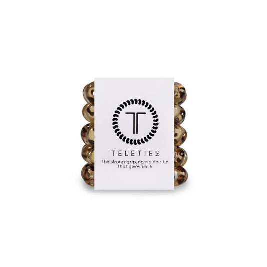 Teleties Brand - Hair Tie - Tiny Spiral Hair Coils - Leopard - 5 Count - Phone Cord Hair Ties for Women - Strong Grip, No Rip, Water Resistant, No Crease Hair Tie Coils
