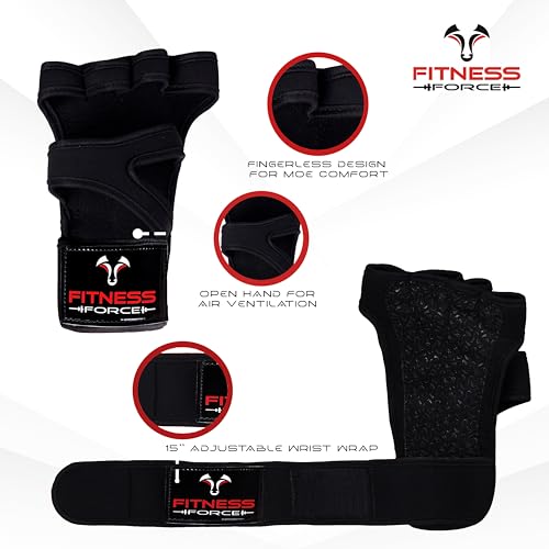 FITNESS FORCE Ventilated Gym Gloves for Men with Built-in Wrist Support for Workouts Weightlifting Gloves Workout Gloves for Women Exercise Fitness Gloves Perfect for Powerlifting, Cross Training