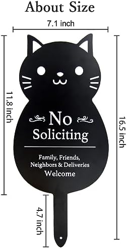 Handook No Soliciting Sign for House Funny Metal No Soliciting Yard Sign, 16.5"x7.1" Black Cat No Solicitation Sign for Home and Business