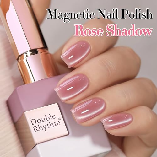 Double Rhythm 15ML Glass Cat Eye Gel Polish with Magnet Same Color Same Bottle Holographic Glitter Shimmer Salon Soak Off Magnetic Nail at Home (Rose Pink-MC1150)