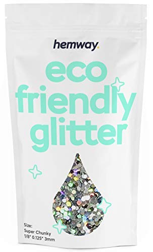Hemway Biodegradable Glitter Eco Friendly - 100g/3.5oz Bio Cosmetic Safe Sparkle Vegan for Face Eyeshadow Body Hair Festival Makeup Craft - Super Chunky (1/8" 0.125" 3mm) - Silver Holographic