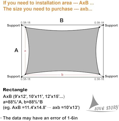 LOVE STORY 8' x 12' Sun Shade Sail Rectangle UV Block Shade Sails for Outdoor Patio Garden Backyard, Sand (We Make Custom Size)