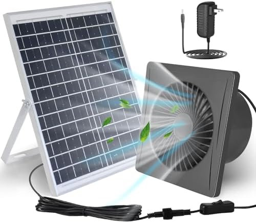 Solar Fan,25W Solar Panel+8" High Speed Solar Powered Fan with Bracket,Solar Fan for Chicken Coop with Power Adapter,Waterproof Solar Exhaust Fan,Solar Power Fan for Greenhouse,Shed(Grey)