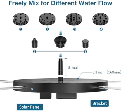 AISITIN 2.5W Solar Bird Bath Fountain, Solar Fountain for Bird Bath with 6 Nozzles, 6.7" Solar Powered Water Fountain for Garden, Ponds, Pool, Fish Tank, Outdoor and Aquarium, 2 Pack