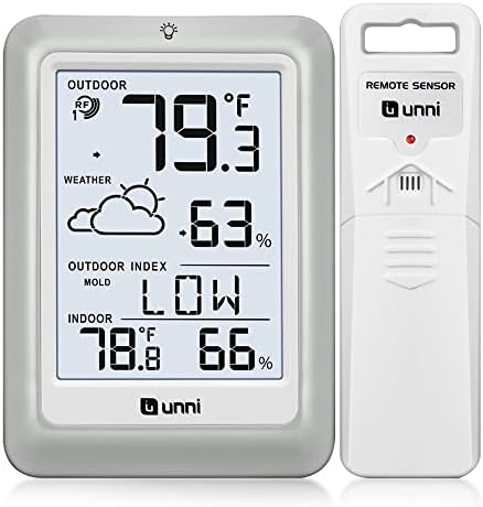 Indoor Outdoor Thermometer Hygrometer Wireless Weather Station, Temperature Humidity Monitor Battery Powered Inside Outside Thermometers with 330ft Range Remote Sensor and Backlight Display