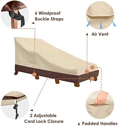 Vailge Waterproof Patio Chaise Lounge Cover, 600D Heavy Duty Outdoor Lounge Chair Covers,UV Resistant Patio Furniture Covers,2 Pack-Medium,Beige & Brown