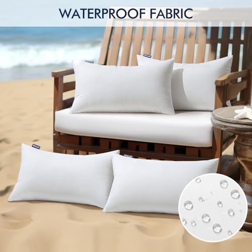 MIULEE Pack of 4 12x20 Inch Outdoor Pillow Inserts Waterproof Decorative Throw Pillow Insert, Rectangle Lumbar Garden Pillow Form for Patio Sofa Couch