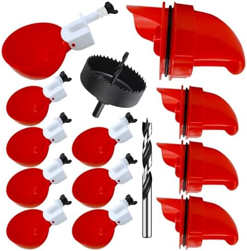 Automatic Chicken Feeder and Waterer Set, 8 Pack Chicken Waterer Cups and 4 Pack Chicken Feeders, DIY Large Chicken Water Feeder, Suitable for Various Poultry, with Mounting Hole Opener