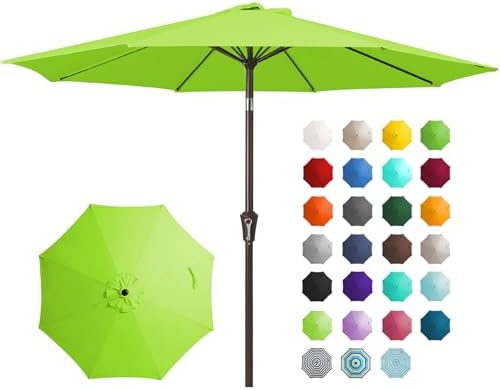 JEAREY 9FT Outdoor Patio Umbrella Outdoor Table Umbrella with Push Button Tilt and Crank, Market Umbrella 8 Sturdy Ribs UV Protection Waterproof for Garden, Deck, Backyard, Pool (Apple Green)