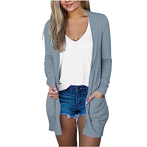 Lightweight Cardigan for Women 2024 Fall Casual Solid Long Sleeve Open Front Cardigans Outwear with Pockets