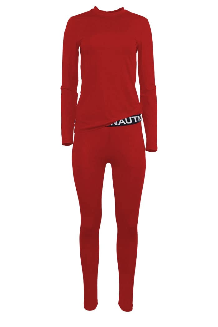 Nautica Women's Long Sleeve Thermal Underwear Base Layer Set (Red, Medium)
