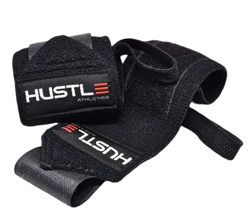 Hustle Athletics Wrist Wraps - Best Weightlifting Support (Professional Competition Grade Wrap) - Brace Your Wrists to Push Heavy, Avoid Injury & Improve Your Workout - for Men & Women