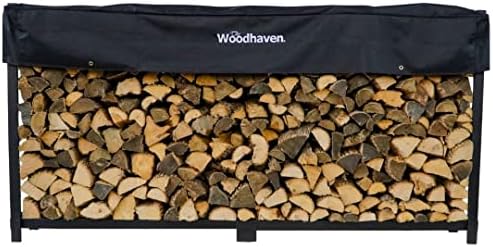 Woodhaven 8 Foot 1/2 Cord Firewood Log Rack With Optional Cover - Made In USA - Outdoor Use Lifetime Structural Warranty - Black Texture Powder Coat Finish - Made With Heavy Duty Steel