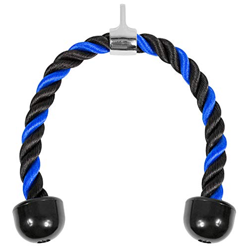 Yes4All Deluxe Blue Black Tricep Rope 27 Inches Black Cable Attachment, Pulley System Gym Pull Down Rope with Carabiner, Exercise Machine Attachment, G. 27 inch - Blue Black
