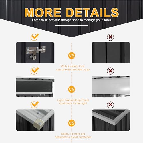 Shintenchi 5x3 FT Outdoor Storage Shed with Window, Outdoor Waterproof Storage Shed Metal Garden Shed with Lockable Single Door, Weather Resistant Tool Storage House Shed for Garden,Backyard,Dark Gray