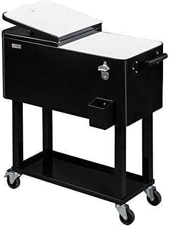 VINGLI 80 Quart Rolling Ice Chest, Portable Patio Party Bar Drink Cooler Cart, with Shelf, Beverage Pool with Bottle Opener