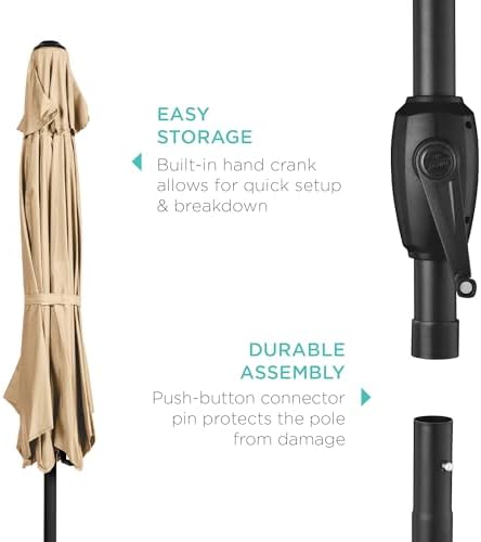 Best Choice Products 7.5ft Heavy-Duty Round Outdoor Market Table Patio Umbrella w/Steel Pole, Push Button Tilt, Easy Crank Lift - Sand