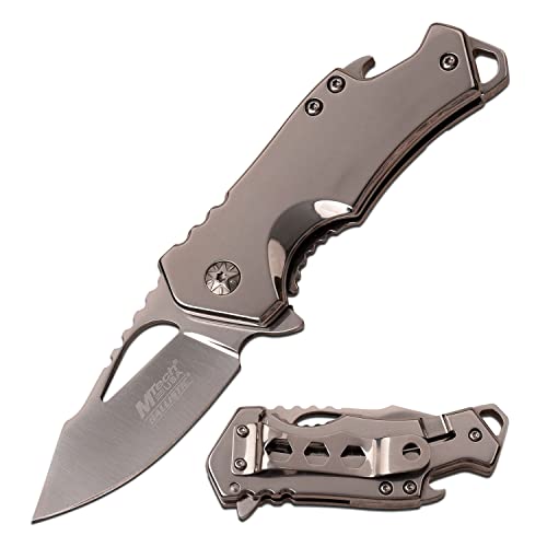 MTech USA – Spring Assisted Folding Knife – Mirror Polished Fine Edge Stainless Steel Blade and Handle, Bottle Opener, Pocket Clip, Tactical, EDC, Self Defense- MT-A882SCH