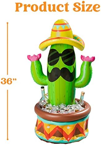JOYIN 36" Inflatable Cactus Cooler with Sombrero Hat for Fiesta, Cinco de Mayo Party Supplies, Inflatable , Pool Party Decoration