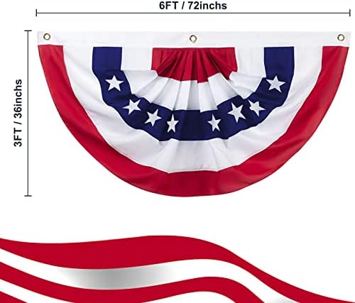4th of July Flags Decorations Outdoor 6PCS 3x6 FT USA Buntings American Pleated Fan Flags for Patriotic Veteran's Day, Independence Day, Memorial Day