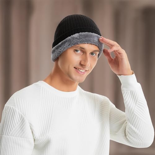 HiRui Winter Beanie Hats for Men Women Knit Fleece Lined Skull Caps Warm Slouchy (Gray)