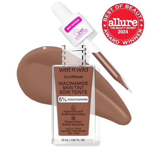 wet n wild Bare Focus Skin Tint, 5% Niacinamide Enriched, Buildable Sheer Lightweight Coverage, Natural Radiant Finish, Hyaluronic & Vitamin Hydration Boost, Cruelty-Free & Vegan - Mocha