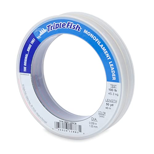 Triple Fish Monofilament Leader, 400 lb / 181.4 kg Test, .079 in / 2.00 mm Dia, Clear, 50 yd / 46 m