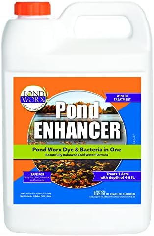 Pond Enhancer Gallon - Pondworx Concentrated Blue Dye with Pondworx Bacteria, 2 in 1 Formulation - Treats 1 Acre - Safe for Fish, Wildlife, Pets & Children