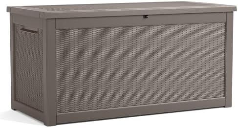 260 Gallon Resin Deck Box, Lockable Patio Outdoor Storage Box for Furniture, Garden Tools and Tools Storage, Waterproof Outside Storage Boxes - Grey