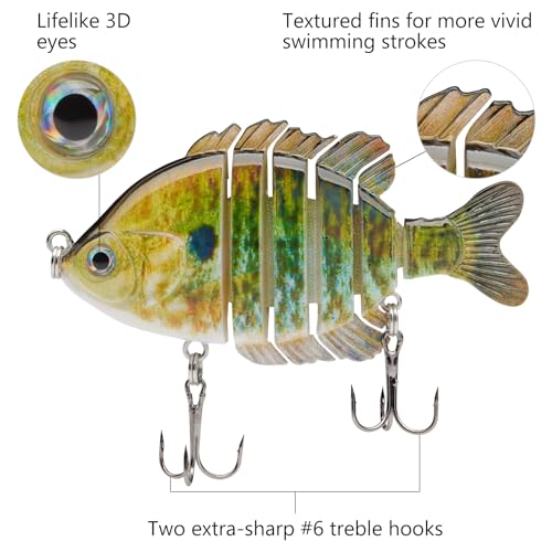 BASSDASH SwimPanfish Multi Jointed Panfish Bluegill Swimbaits Hard Topwater Bass Lures Fishing Lure Crank Saltwater 3.5in/0.85oz