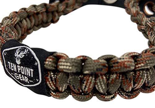 Ten Point Gear Bow Archery Wrist Sling 550 Paracord - Survival Hunting Shooting - Durable Leather with Metal Grommet (Multiple Camo Options) (Flo-Green & Camo)