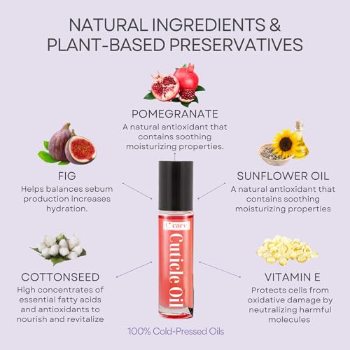 C CARE Pomegranate and Fig Roll-On Cuticle Oil | Natural Revitalizing Hydrating Nail Oil | Repaires Cuticles Overnight | Remedy For Damaged Skin And Thin Nails | Paraben Cruelty Free Formula | 10ml