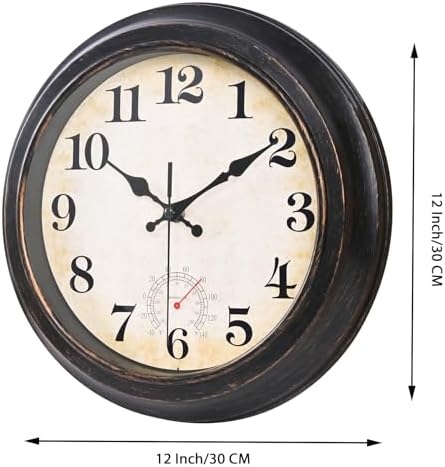 12 Inch Outdoor Clock Waterproof with Thermometer Retro Wall Clock for Garden Patio Pool Home(Bronze)