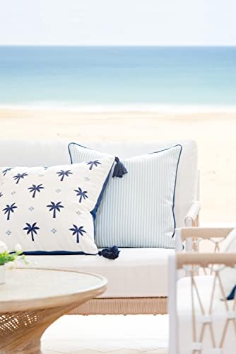 Hofdeco Premium Coastal Hampton Style Patio Indoor Outdoor Pillow Cover Only, 20"x20" Water Resistant for Backyard, Couch, Blue Stripe
