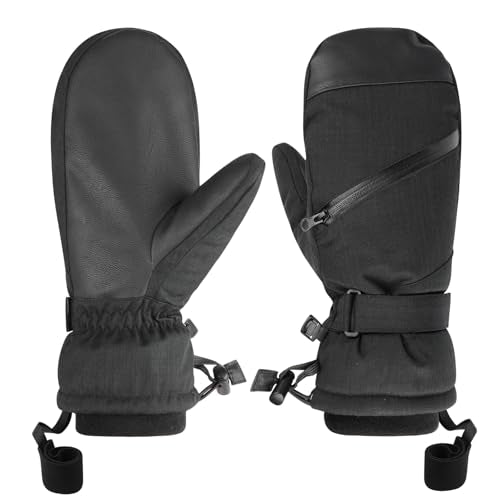 QKURT Ski Mittens, Winter Waterproof Snow Gloves Touchscreen Ski Gloves, Mens Thermal Snow Mittens Winter Cold Weather Gloves for Outdoor Skiing Running Cycling Hiking Snow