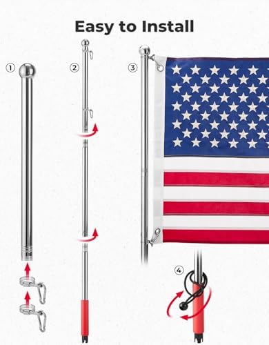KEMIMOTO Boat Flag Pole with Boat Rod Holder Mount, 4ft Aluminum Golf Cart Flag Holder, Bungee Retainer, EVA Foam Grip, for Flag 2.5ft x 4ft /24''x36'' /20''x30'' /16''x24'' /12''x18'' (NO FLAG)