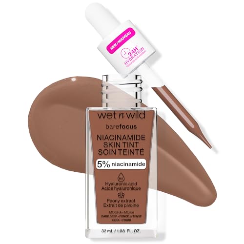 wet n wild Bare Focus Skin Tint, 5% Niacinamide Enriched, Buildable Sheer Lightweight Coverage, Natural Radiant Finish, Hyaluronic & Vitamin Hydration Boost, Cruelty-Free & Vegan - Mocha