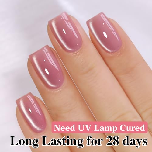 Double Rhythm 15ML Glass Cat Eye Gel Polish with Magnet Same Color Same Bottle Holographic Glitter Shimmer Salon Soak Off Magnetic Nail at Home (Rose Pink-MC1150)